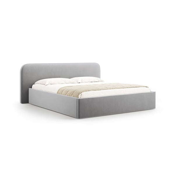 Světle šedá čalouněná dvoulůžková postel s úložným prostorem s roštem 140x200 cm Elizabeth – Micadoni 