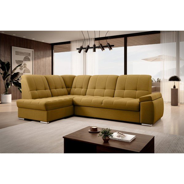 Žlutá sametová rozkládací/s úložným prostorem rohová pohovka (levý roh/do L) Sado – ELTAP-image-4