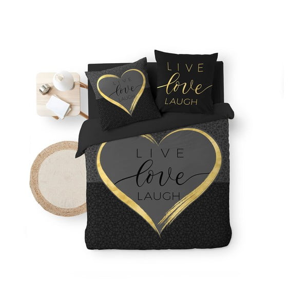 Černé bavlněné povlečení na dvoulůžko 200x200 cm Crazy Love – douceur d'intérieur