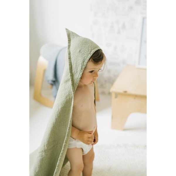 Dětská zelená osuška s kapucí Linen Tales Waffle, 100 x 100 cm-image-2