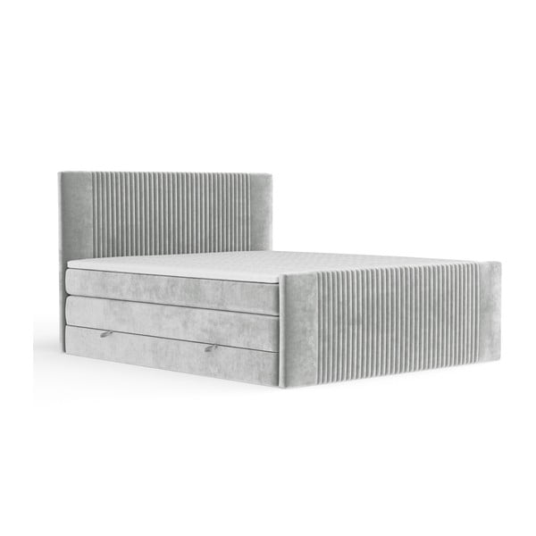 Světle šedá boxspring postel s úložným prostorem 180x200 cm Bergamo – Maison de Rêve
