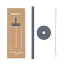 Silikonové brčko s čistícím kartáčkem/s víčkem Smoke Grey – Muuki