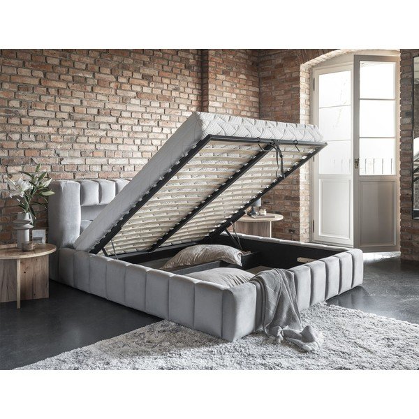 Světle šedá čalouněná dvoulůžková postel s úložným prostorem s roštem 180x200 cm Lamica – ELTAP-image-3
