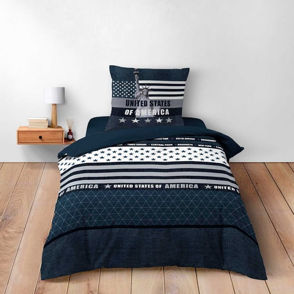 Tmavě modré bavlněné povlečení na jednolůžko 140x200 cm States – douceur d'intérieur-image-1