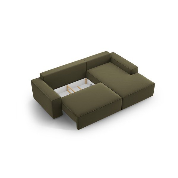 Zelená sametová rozkládací rohová pohovka s úložným prostorem (pravý roh/s lenoškou) Jodie – Micadoni -image-4