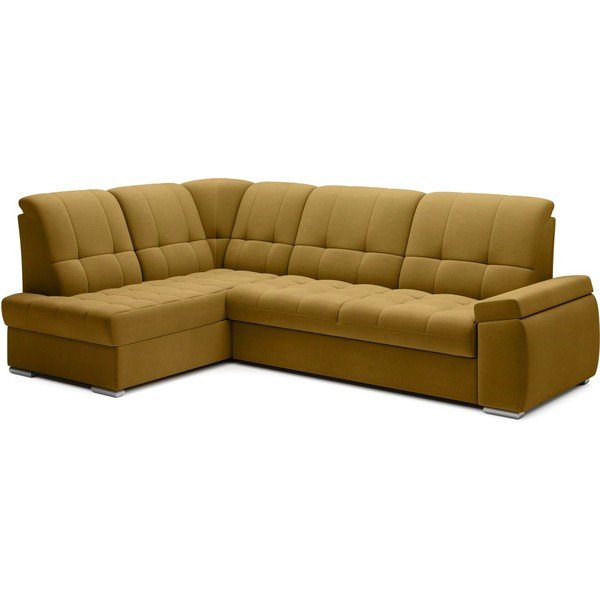 Žlutá sametová rozkládací/s úložným prostorem rohová pohovka (levý roh/do L) Sado – ELTAP-image-2