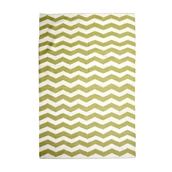 Bavlněný koberec Chevron Ivory/Green, 120x180 cm