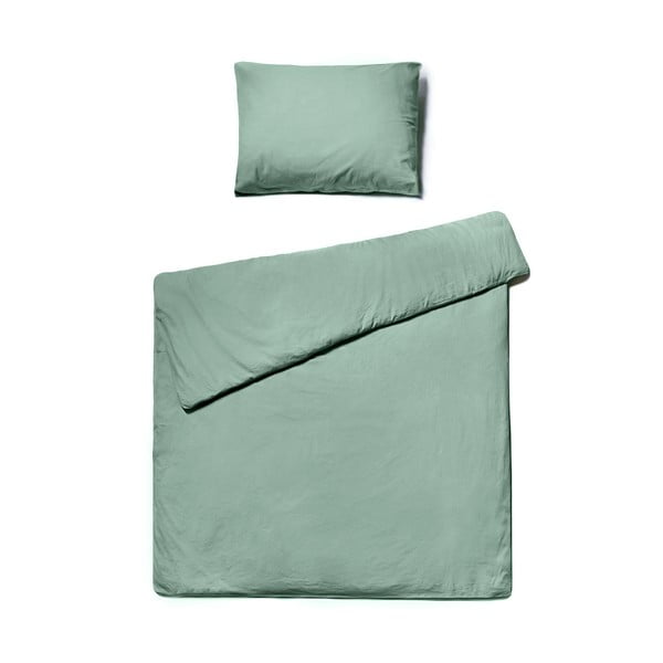 Mátově zelené povlečení na jednolůžko ze stonewashed bavlny Bonami Selection, 140 x 220 cm