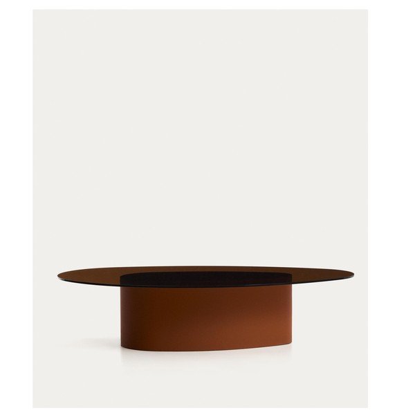 Hnědý konferenční stolek se skleněnou deskou 81x140 cm Olir – Kave Home-image-4