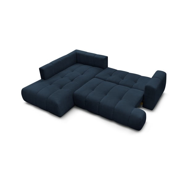 Tmavě modrá rozkládací/s úložným prostorem rohová pohovka (levý roh/do L) Fuji – Bobochic Paris-image-4