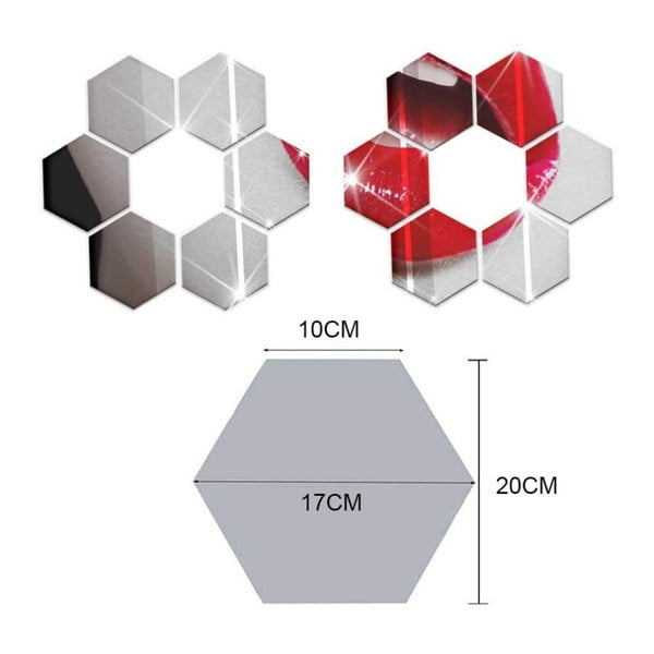 Zrcadlové samolepky v sadě na zeď 12 ks 20x17 cm Hexagonal – Ambiance-image-1