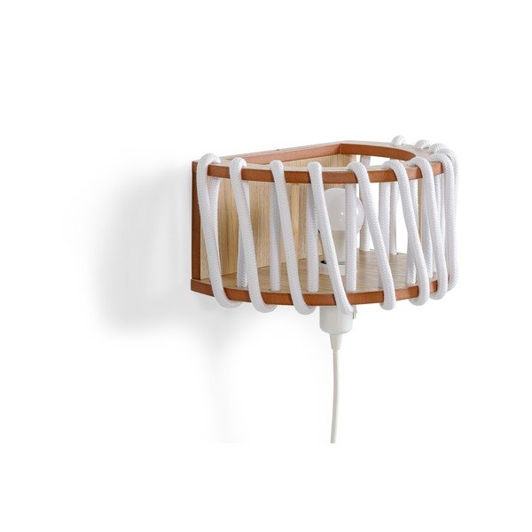 Bílá nástěnná lampa s dřevěnou konstrukcí EMKO Macaron, délka 30 cm-image-3