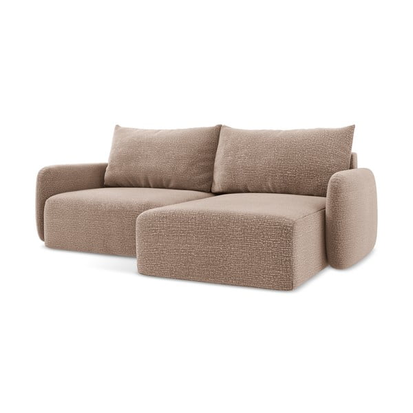 Světle hnědá rozkládací/s úložným prostorem rohová pohovka (pravý roh) Kalena – Makamii-image-1