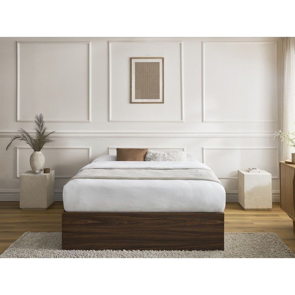 Tmavě hnědá dvoulůžková postel z dřevotřísky v dekoru břízy s úložným prostorem/bez čela s roštem 140x190 cm Mara – Bobochic Paris-image-4