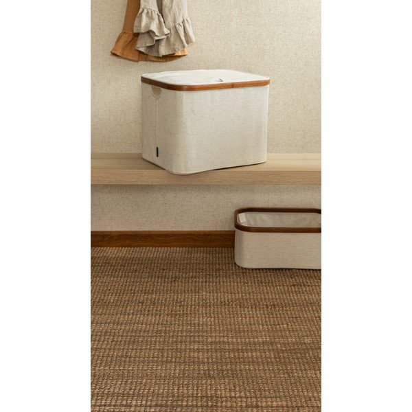 Krémový látkový úložný box s víkem 40,5x33x30 cm Bamboo/Linen – Bigso-image-1