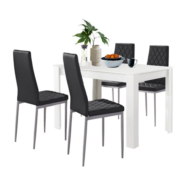 Set bílého jídelní stolu a 4 černých jídelních židlí Støraa Lori and Barak, 120 x 80 cm