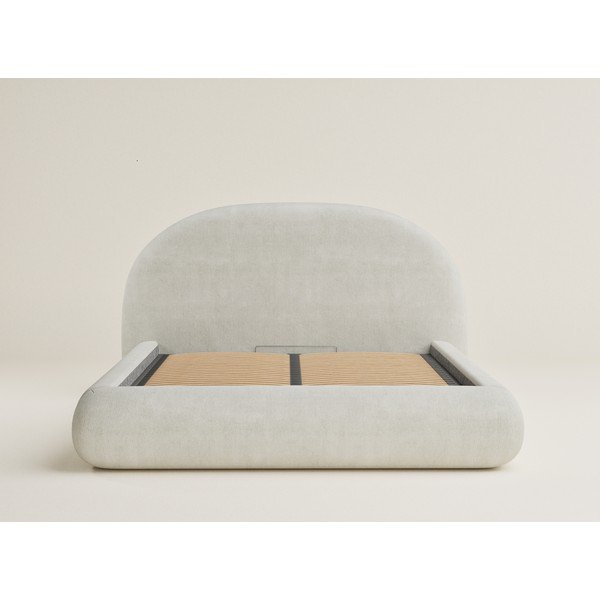 Krémová čalouněná dvoulůžková postel s úložným prostorem s roštem 160x200 cm Maumere – Maison de Rêve-image-2