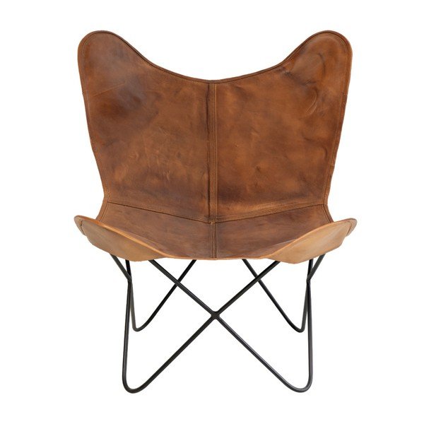 Hnědé kožené butterfly křeslo sømcasa Farfalla-image-2