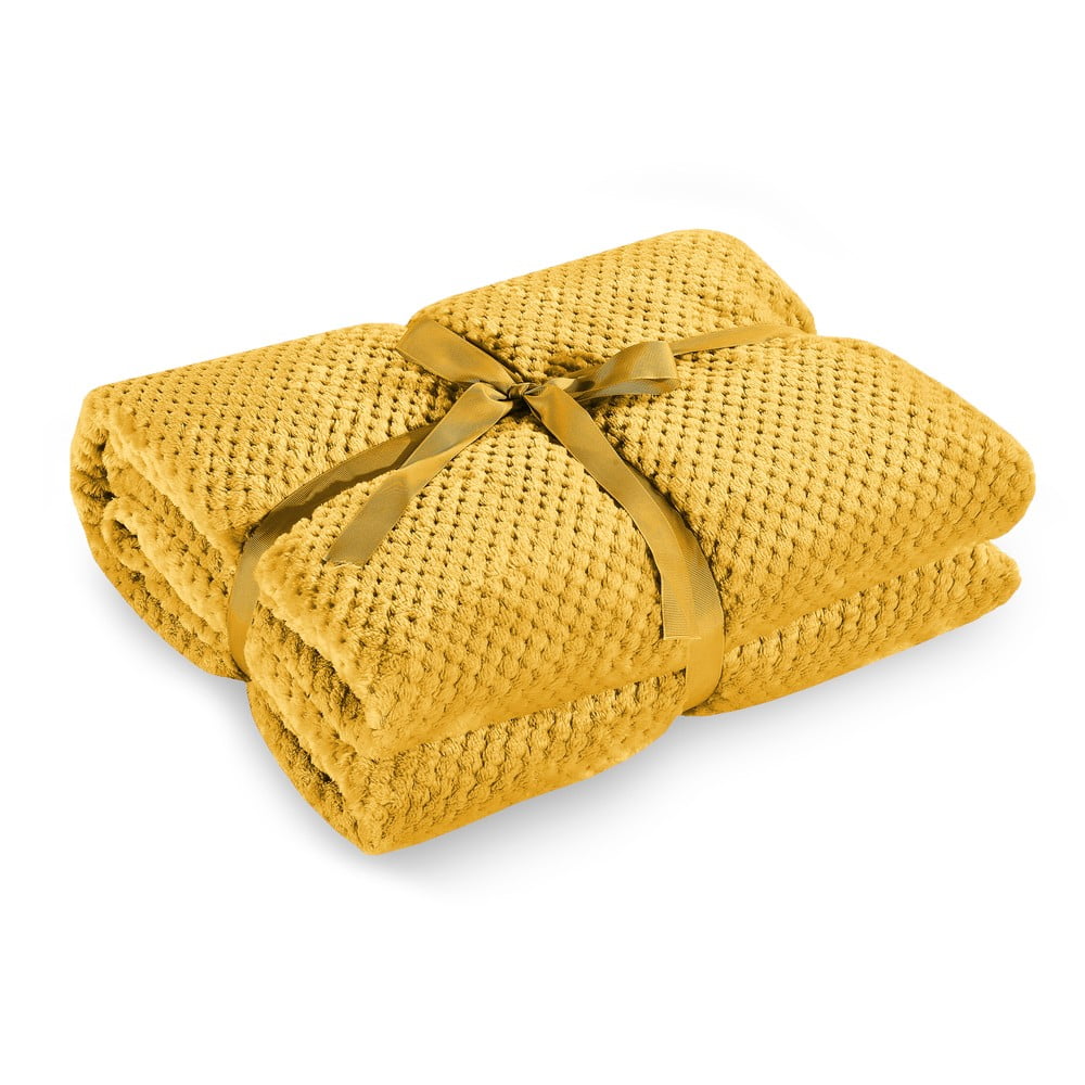 Hořčicově žlutá deka z mikrovlákna DecoKing Henry, 170 x 210 cm