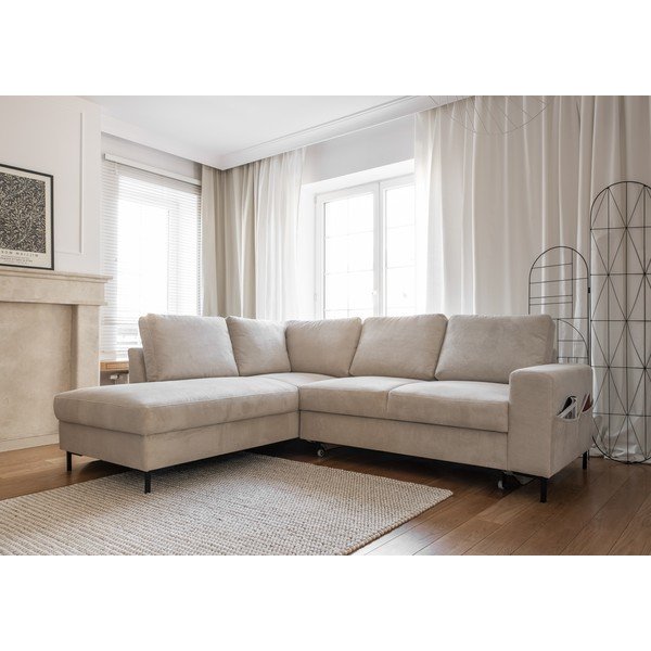 Béžová manšestrová rozkládací rohová pohovka (levý roh) Lofty Lilly – Miuform-image-3