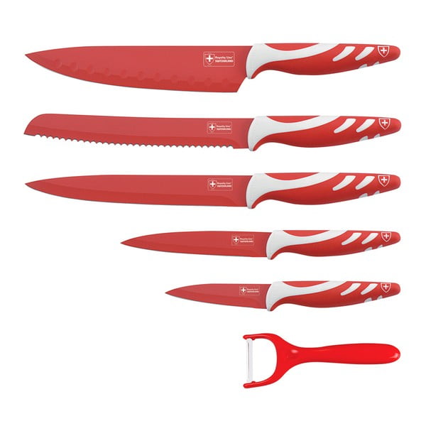 6dílná sada nožů Non-stick White Color, červená