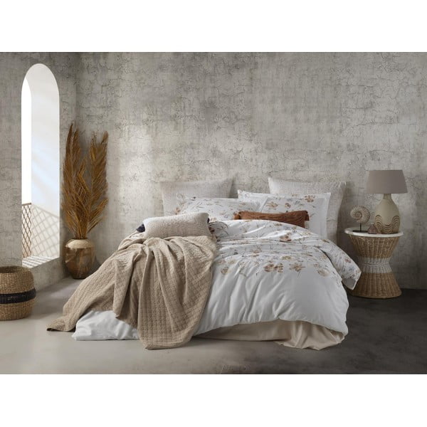 Bílé povlečení na jednolůžko z bavlněného saténu 140x200 cm Ivory Garden Floral – Mila Home Luxury-image-1