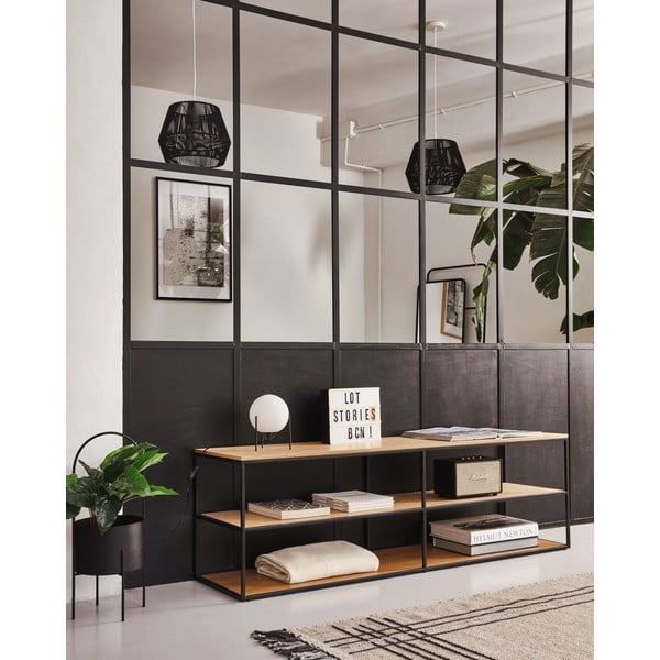 Černý/v přírodní barvě TV stolek v dekoru dubu 160x50 cm Yoana - Kave Home-image-4