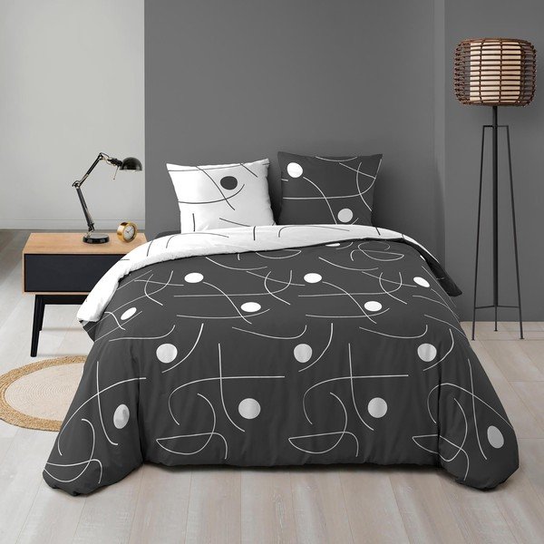 Bílé/tmavě šedé 3dílné povlečení na dvoulůžko/prodloužené z mikrovlákna 240x220 cm Sonate – douceur d'intérieur-image-2