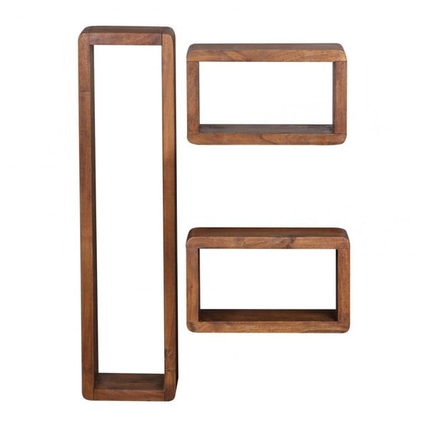Sada 3 nástěnných polic z masivního sheeshamového dřeva Skyport BOHA-image-2