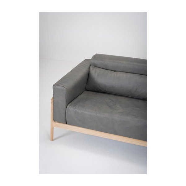 Tmavě šedá pohovka z buvolí kůže s konstrukcí z masivního dubového dřeva Gazzda Fawn, 210 cm-image-2