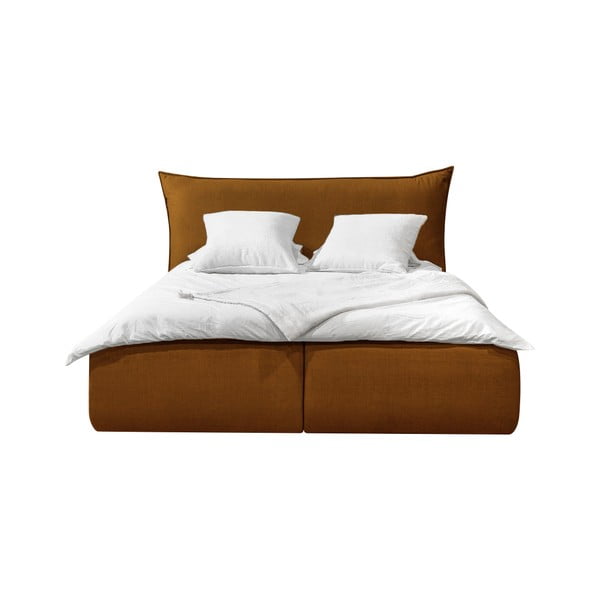 Okrově žlutá čalouněná dvoulůžková postel s úložným prostorem s roštem 180x200 cm Jade – Bobochic Paris