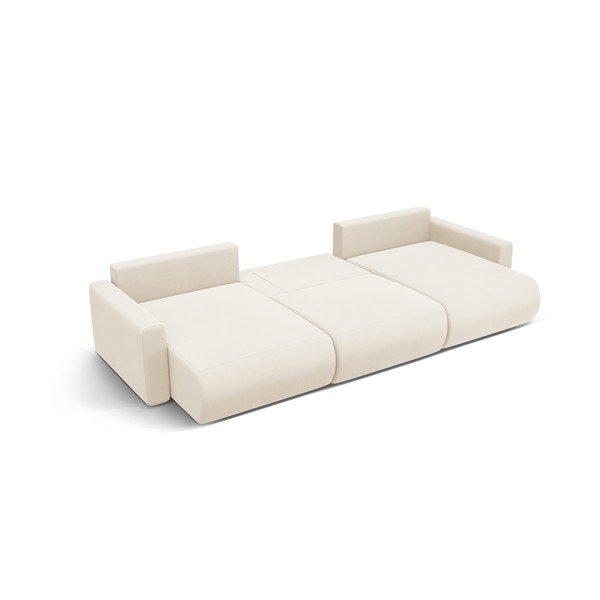 Béžová sametová rozkládací rohová pohovka s úložným prostorem  (do "U") Belfast – Cosmopolitan Design-image-3