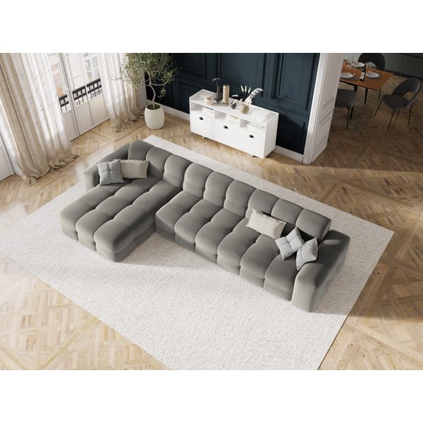 Šedá sametová rohová pohovka (levý roh) Kendal – Micadoni Home-image-1