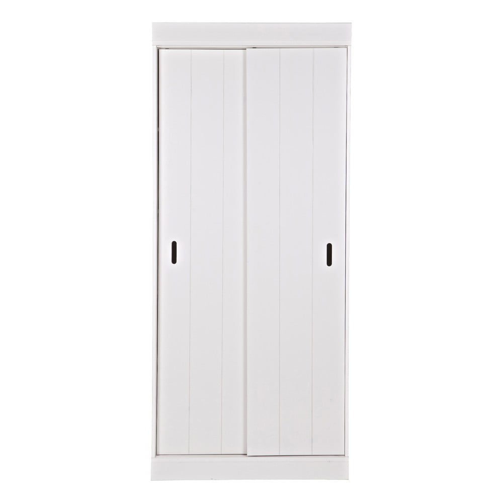 Bílá šatní skříň z borovicového dřeva s posuvnými dveřmi 85x195 cm Row - WOOOD