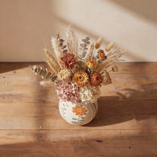 Krémová ručně malovaná váza z kameniny (výška 17 cm) Taza – Bloomingville-image-3