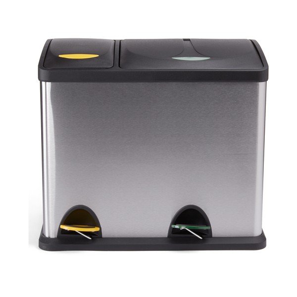 Ocelový odpadkový koš 18+8 l na tříděný odpad/nášlapný v matně stříbrné barvě   Tri Selectif – MSV-image-3