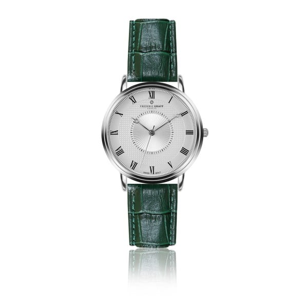 Pánské hodinky s tmavě zeleným páskem z pravé kůže Frederic Graff Silver Grand Combin Croco Dark Green