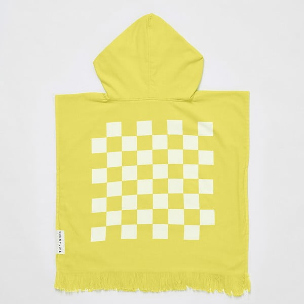 Žlutá dětská plážová osuška s kapucí Sunnylife Checkerboard, 3-6 let