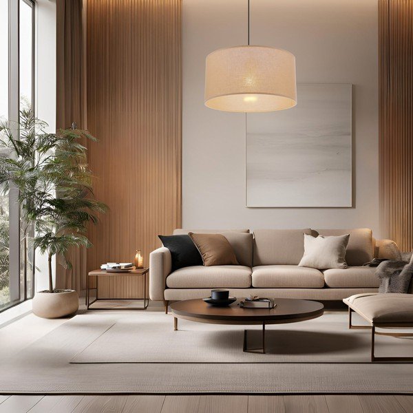 Béžové závěsné svítidlo s textilním stínidlem ø 40 cm Shanti – Candellux Lighting-image-1