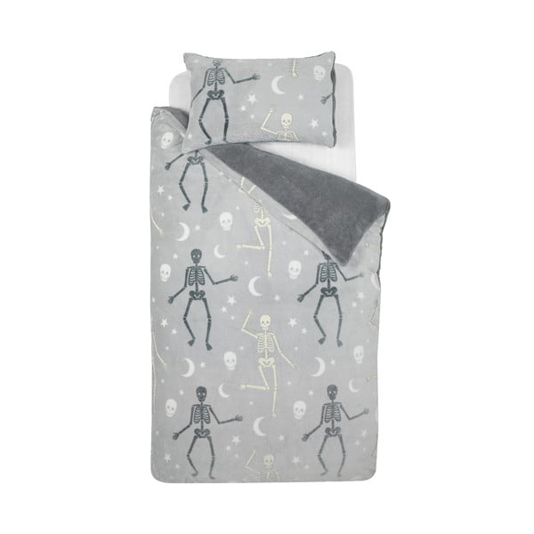 Šedé dětské povlečení se svítícím efektem na jednolůžko z mikroplyše 135x200 cm Halloween Skeleton – Catherine Lansfield