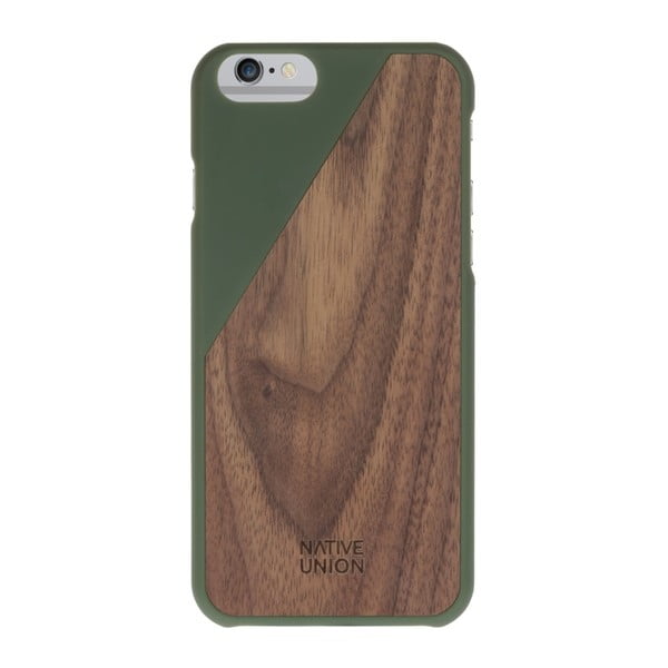 Tmavě zelený obal na mobilní telefon s dřevěným detailem pro iPhone 7 a 8 Native Union Clic Wooden