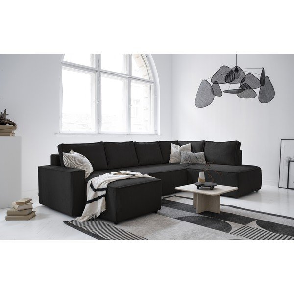 Antracitová manšestrová rozkládací rohová pohovka (pravý roh/do "U") Brave Dave – Miuform-image-4