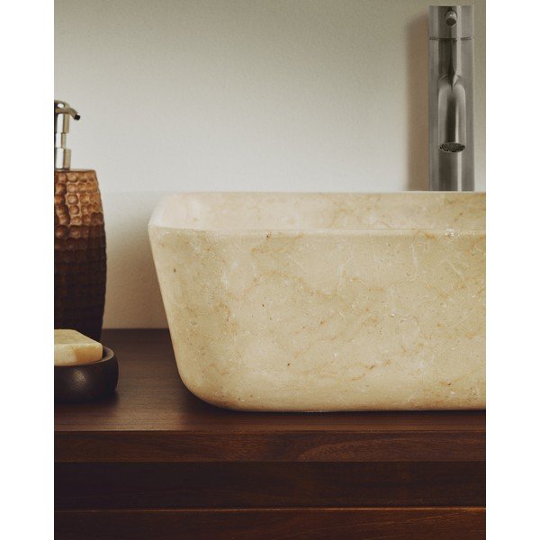 Béžové kamenné umyvadlo 40x40 cm Darnen – Kave Home-image-2
