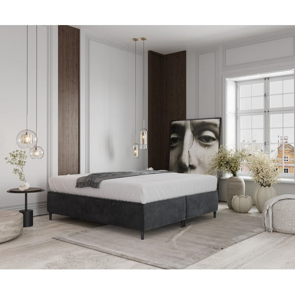 Antracitová čalouněná dvoulůžková postel s úložným prostorem 200x200 cm Tate – Maison de Rêve-image-1