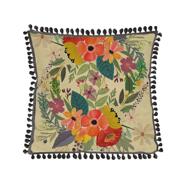 Polštář s příměsí lnu Little Nice Things Floral Panda, 45 x 45 cm-image-2