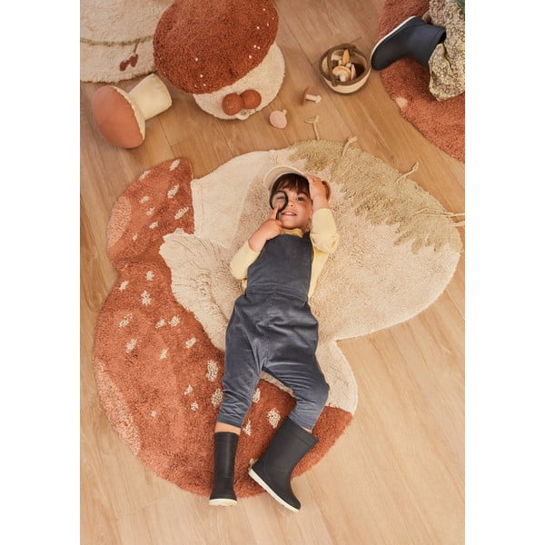 Pratelný ručně tkaný bavlněný dětský koberec v cihlové barvě krémový 120x120 cm Boletus – Lorena Canals-image-4