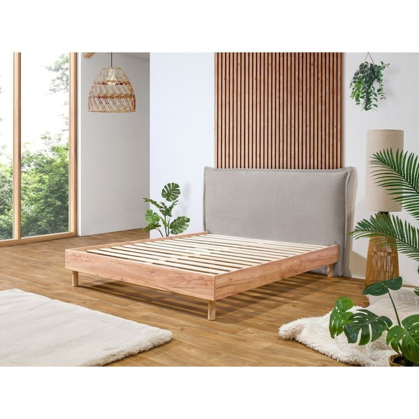 Světle šedá/přírodní dvoulůžková postel s roštem 180x200 cm Charlie – Bobochic Paris-image-1