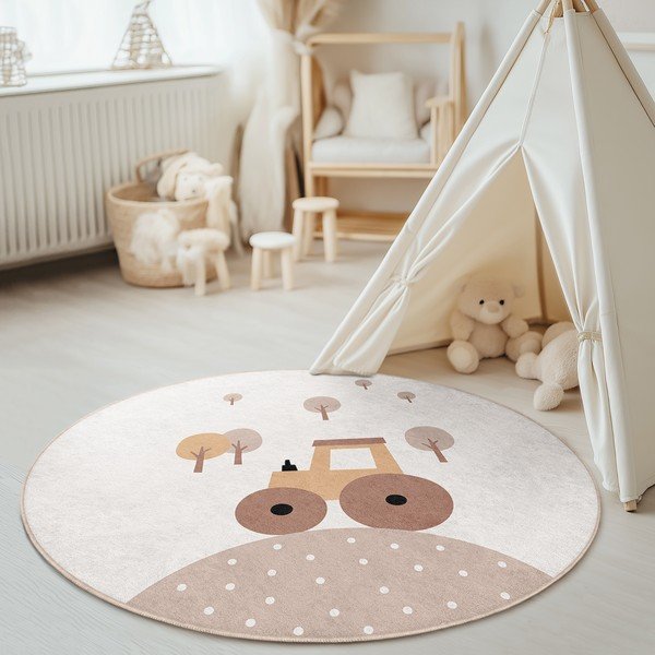 Béžový pratelný dětský koberec ø150 cm Tractor World – Mila Home-image-4
