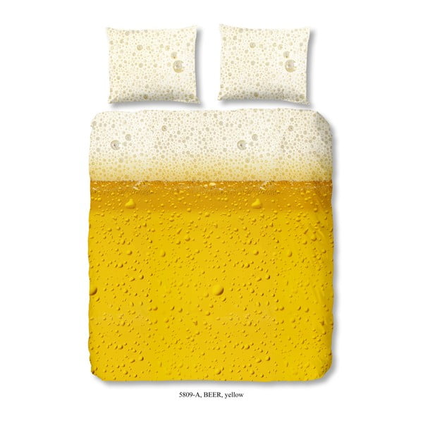 Žluté bavlněné povlečení Good Morning Beer, 200 x 240 cm