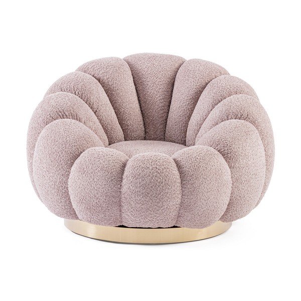 Růžové otočné křeslo z textilie bouclé Florel – Bizzotto-image-2